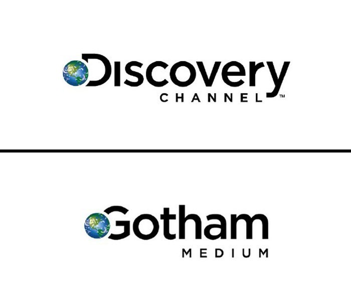 Λογότυπο Discovery Channel γραμμένο με τη γραμματοσειρά Gotham Medium