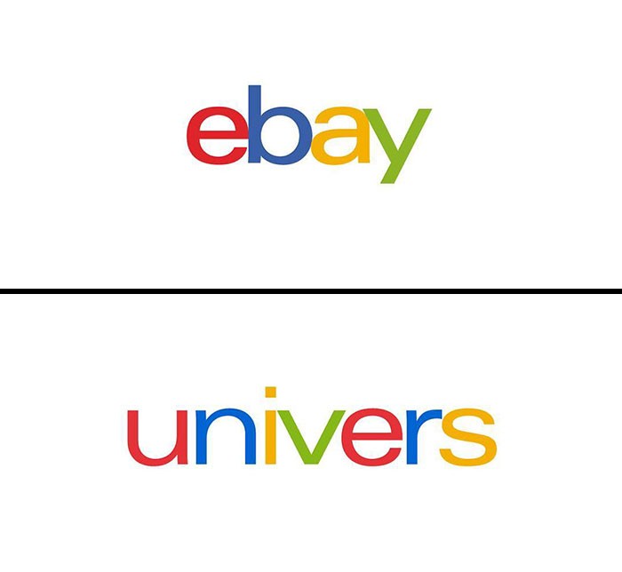 Λογότυπο eBay γραμμένο με τη γραμματοσειρά Univers