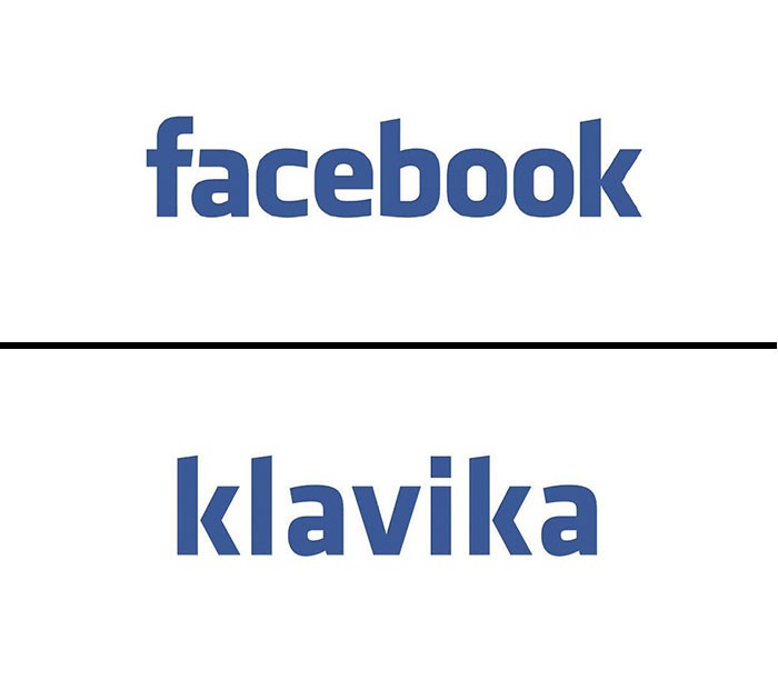 Λογότυπο Facebook γραμμένο με τη γραμματοσειρά Klavika