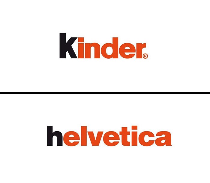 Λογότυπο Kinder γραμμένο με τη γραμματοσειρά Helvetica